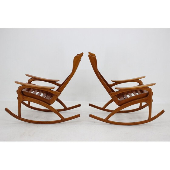 Image 1 of Paire de fauteuils à bascule vintage en bois de hêtre par Uluv, Tchécoslovaquie années 1960