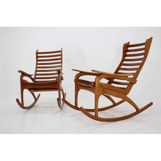 Image 1 of Paire de fauteuils à bascule vintage en bois de hêtre par Uluv, Tchécoslovaquie années 1960