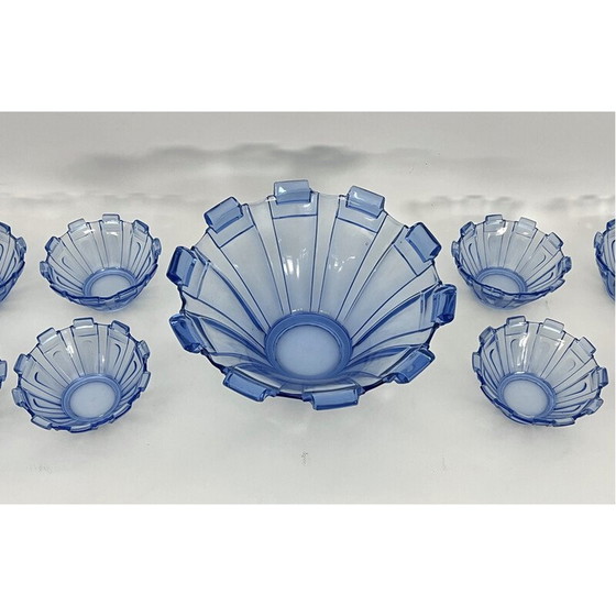 Image 1 of Ensemble de 13 bols de service en verre de Murano bleu Art déco, Italie 1930