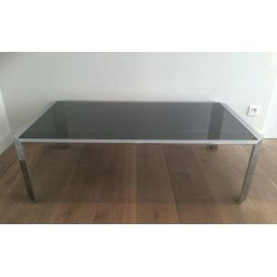 Image 1 of Table basse vintage française en verre et acier, 1970