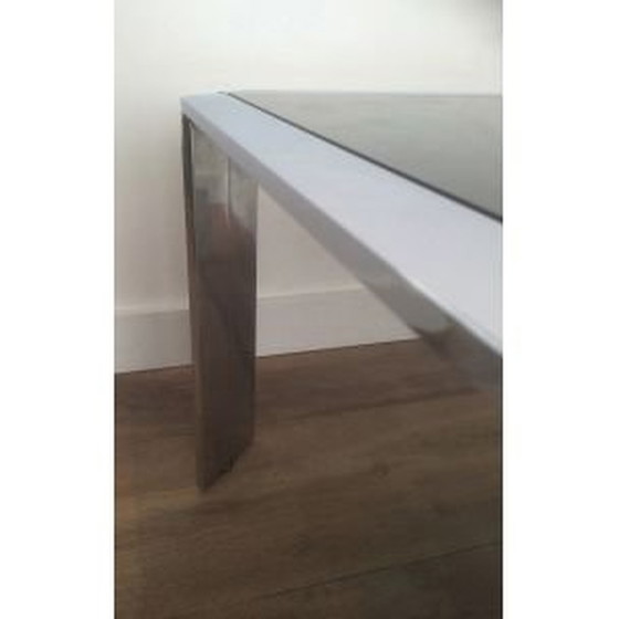 Image 1 of Table basse vintage française en verre et acier, 1970