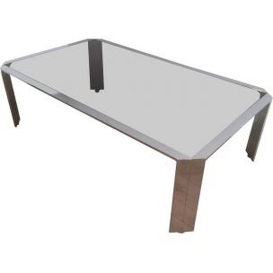 Image 1 of Table basse vintage française en verre et acier, 1970