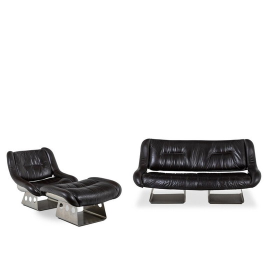 Image 1 of Ensemble de salon vintage en cuir et métal RIMA, Italie, 1970