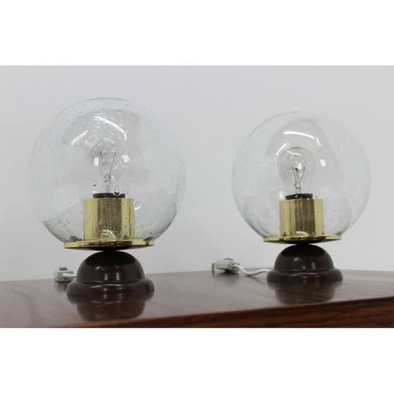 Image 1 of Paire de lampes de table vintage en verre et plastique 1980