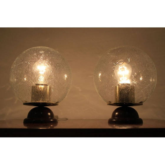Image 1 of Paire de lampes de table vintage en verre et plastique 1980