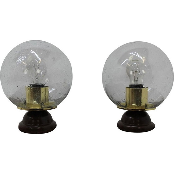 Image 1 of Paire de lampes de table vintage en verre et plastique 1980