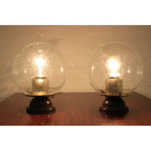 Paire de lampes de table vintage en verre et plastique 1980