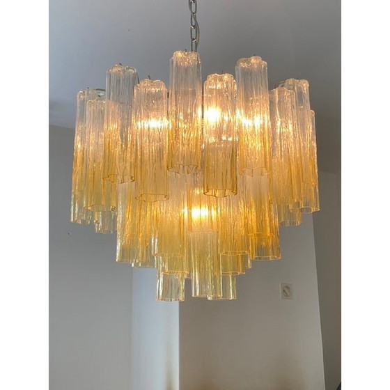 Image 1 of Lustre contemporain Spoutnik "Tronchi" en ambre poli de style Venini