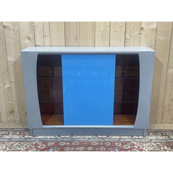 Image 1 of Vitrine vintage en bois avec portes coulissantes