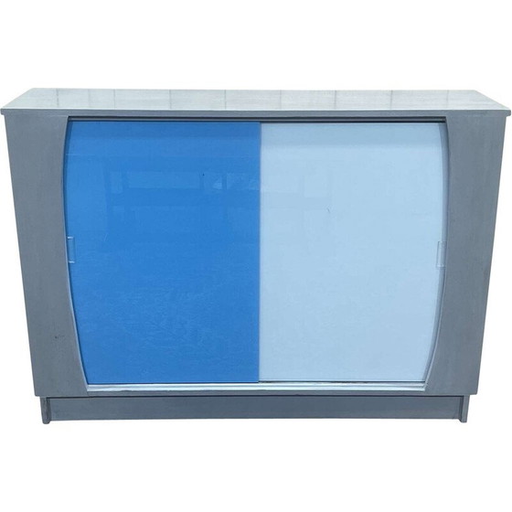 Image 1 of Vitrine vintage en bois avec portes coulissantes