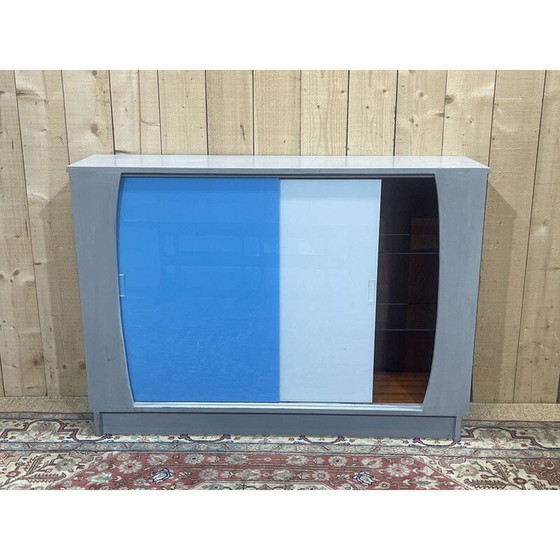 Image 1 of Vitrine vintage en bois avec portes coulissantes