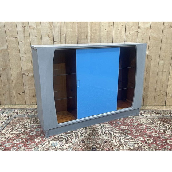 Image 1 of Vitrine vintage en bois avec portes coulissantes
