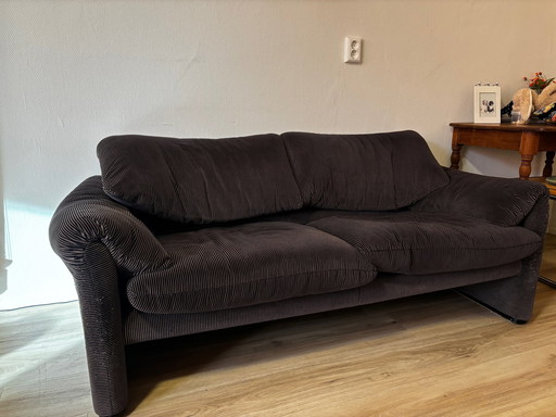 Vintage Cassina Maralunga Two-Seater Sofa - Brown Striped