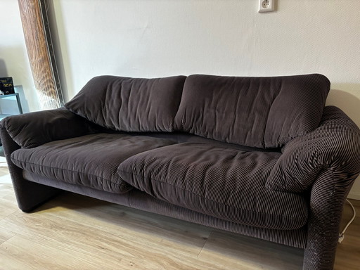Vintage Cassina Maralunga Two-Seater Sofa - Brown Striped