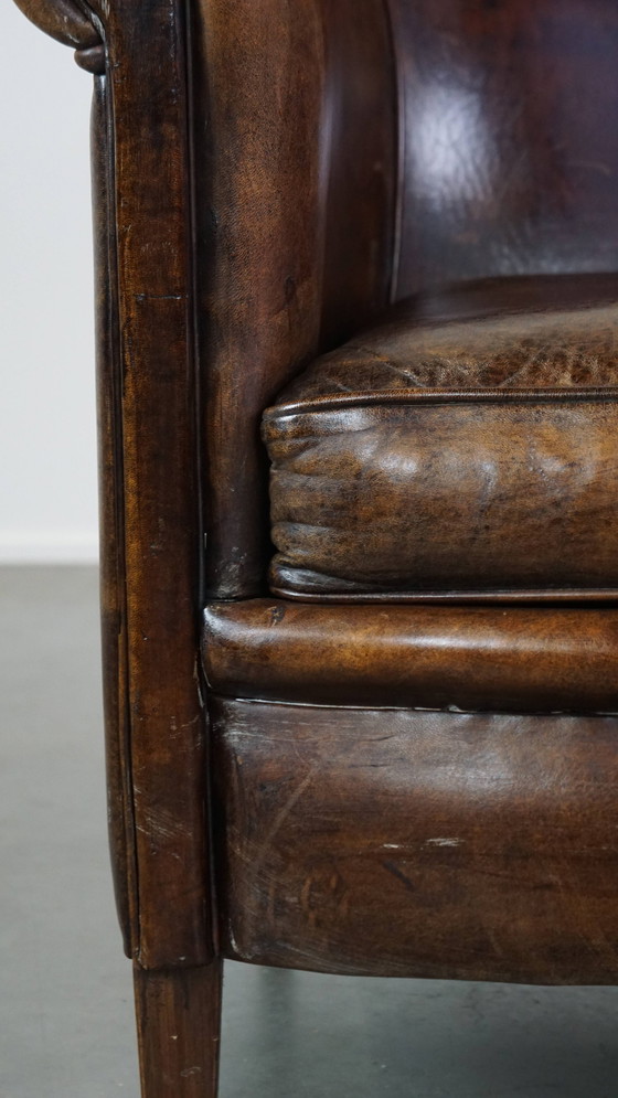 Image 1 of Fauteuil club en cuir de mouton foncé