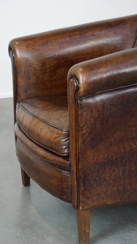 Image 1 of Fauteuil club en cuir de mouton foncé