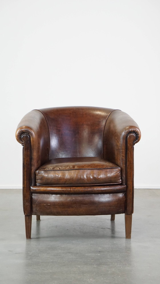 Image 1 of Fauteuil club en cuir de mouton foncé