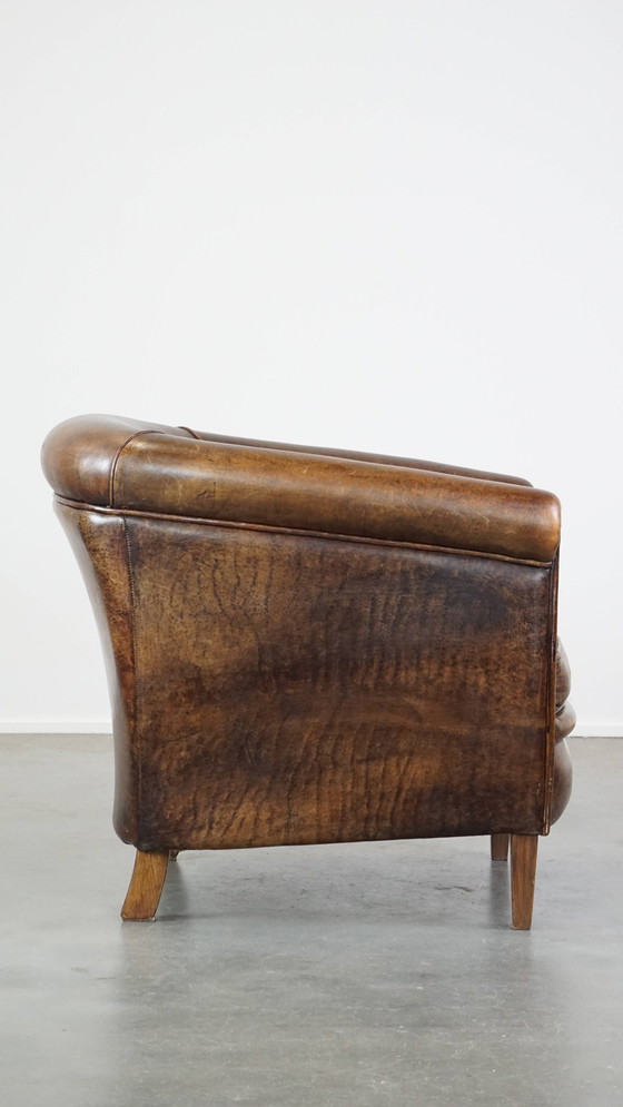 Image 1 of Fauteuil club en cuir de mouton foncé