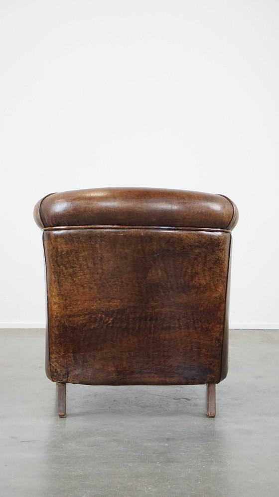 Image 1 of Fauteuil club en cuir de mouton foncé