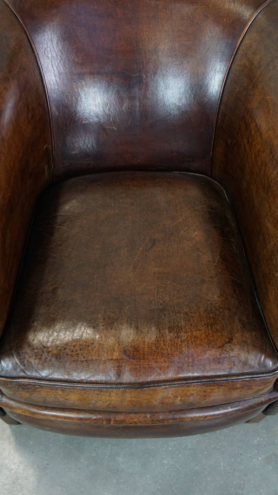 Image 1 of Fauteuil club en cuir de mouton foncé