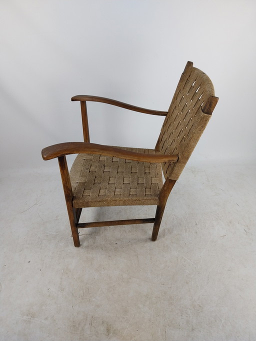 1 X Chaise en corde tressée des années 1960.  