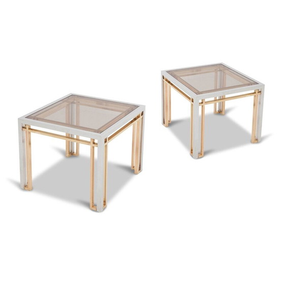 Image 1 of Paire de tables basses vintage dans un cadre chromé par Romeo Rega, Italie 1970