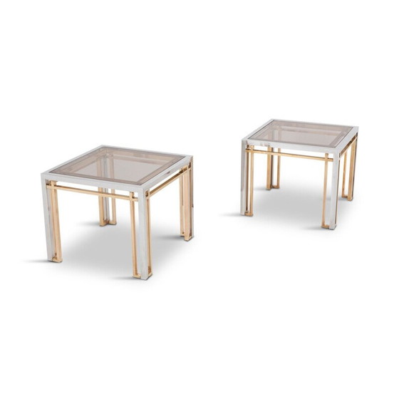 Image 1 of Paire de tables basses vintage dans un cadre chromé par Romeo Rega, Italie 1970