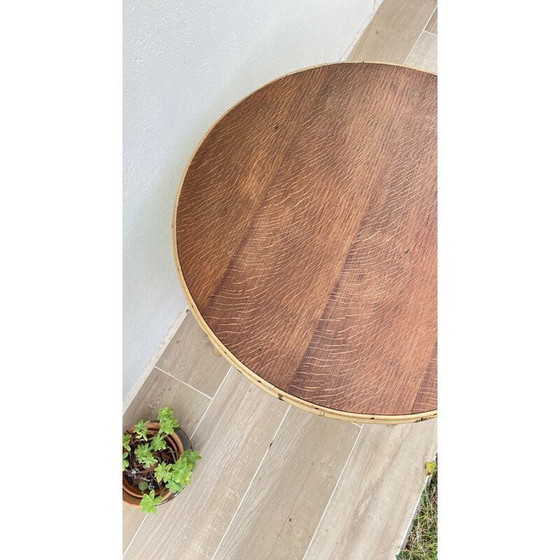 Image 1 of Table basse ronde vintage en rotin et chêne