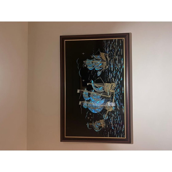 Image 1 of Peinture vintage sur verre avec cadre en bois, années 1940-1950