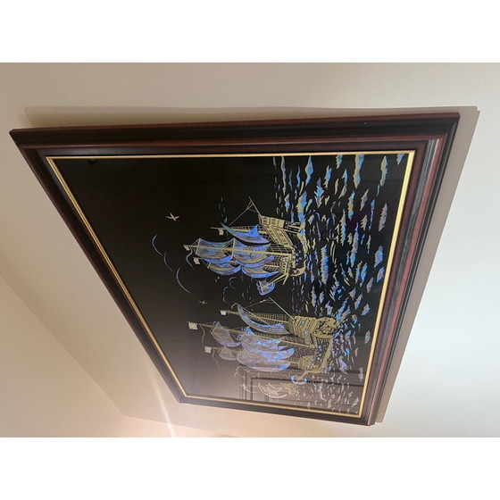 Image 1 of Peinture vintage sur verre avec cadre en bois, années 1940-1950