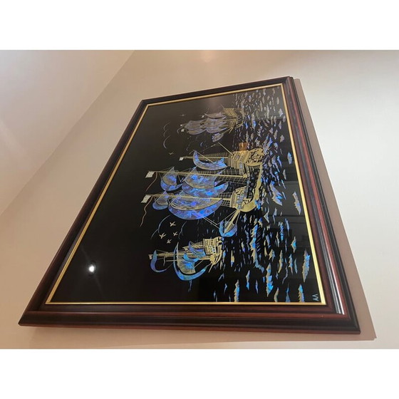 Image 1 of Peinture vintage sur verre avec cadre en bois, années 1940-1950