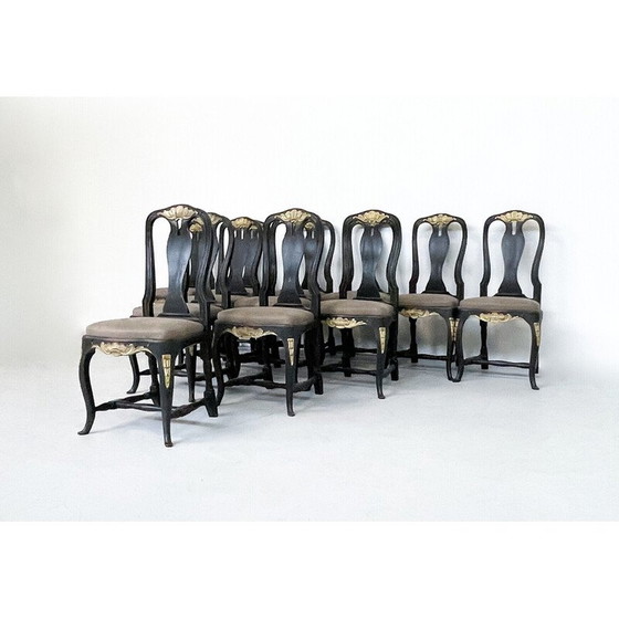 Image 1 of Chaises vintage en bois et tissu noir