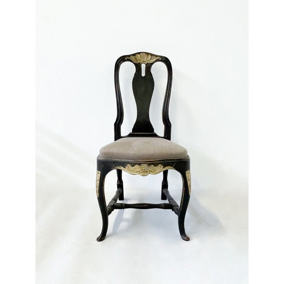 Image 1 of Chaises vintage en bois et tissu noir