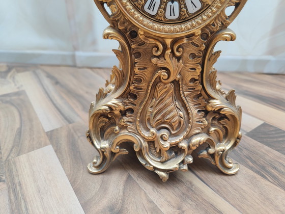 Horloge de cheminée massive, richement décorée, laiton, héritage – Pendules, Brass (photo 8 of 20)