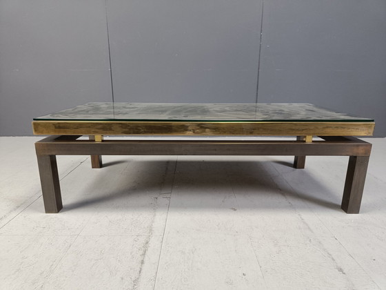 Image 1 of Table basse vintage en laiton gravé dans le style de Willy Daro, 1970S