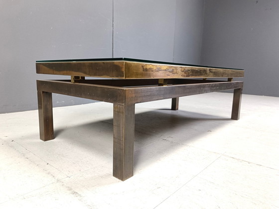 Image 1 of Table basse vintage en laiton gravé dans le style de Willy Daro, 1970S