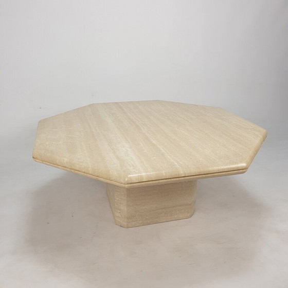 Image 1 of Table basse octogonale en travertin, Italie 1980