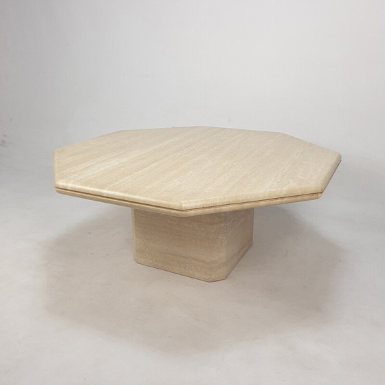 Image 1 of Table basse octogonale en travertin, Italie 1980