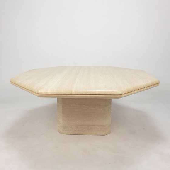 Image 1 of Table basse octogonale en travertin, Italie 1980