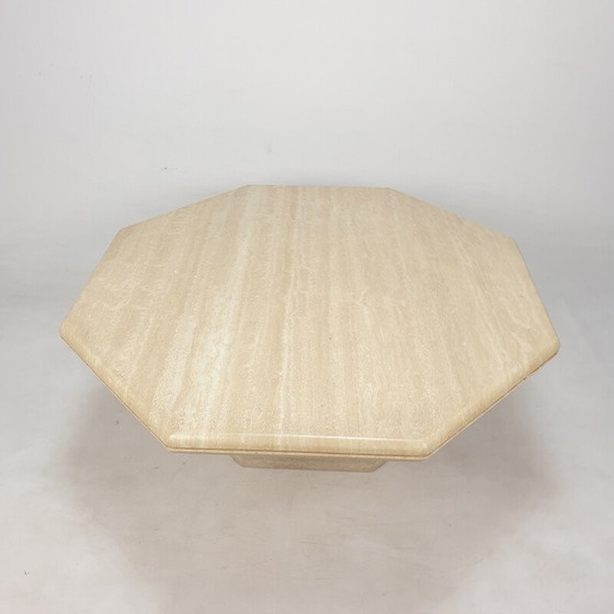 Image 1 of Table basse octogonale en travertin, Italie 1980