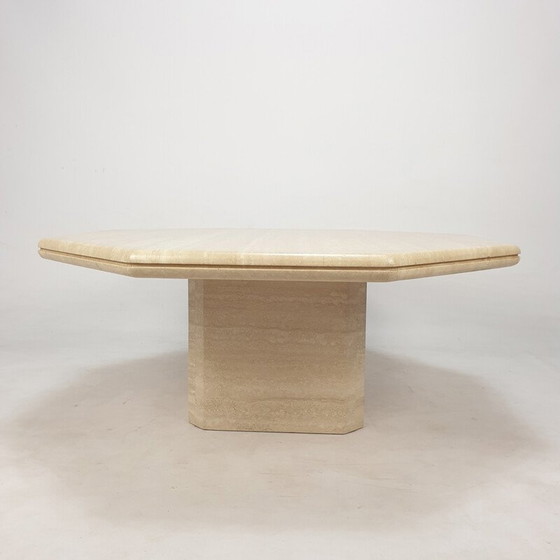 Image 1 of Table basse octogonale en travertin, Italie 1980