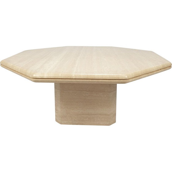 Image 1 of Table basse octogonale en travertin, Italie 1980