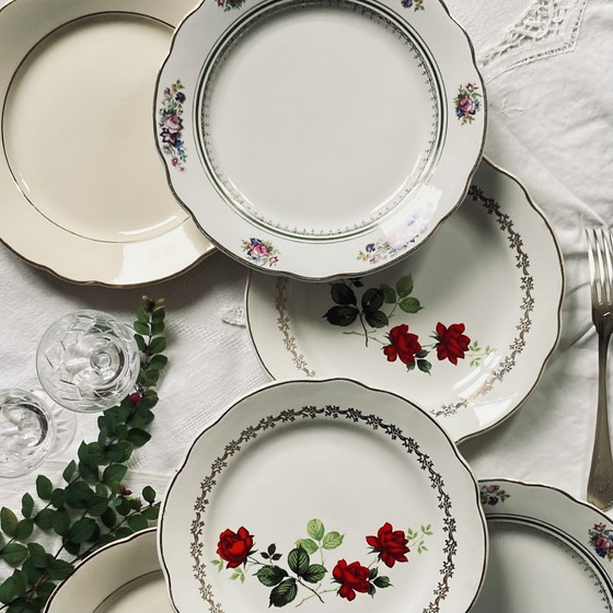 Image 1 of Lot De 6 Assiettes Plates Anciennes En Faïence Modèle Dépareillé Manufactures Française De Digoin, Sarreguemines