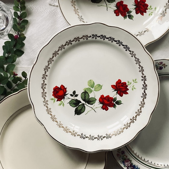 Image 1 of Lot De 6 Assiettes Plates Anciennes En Faïence Modèle Dépareillé Manufactures Française De Digoin, Sarreguemines