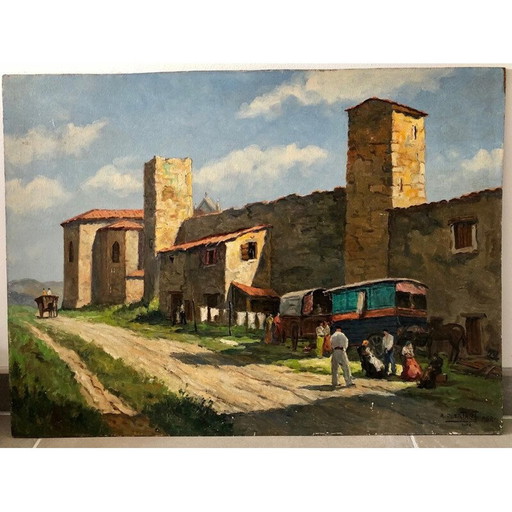 Huile sur bois ancien d'Alfred Quertant, 1958