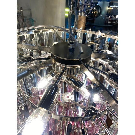 Image 1 of Lustre vintage en verre de Murano clair et rose "Triedro" et Quadriedro