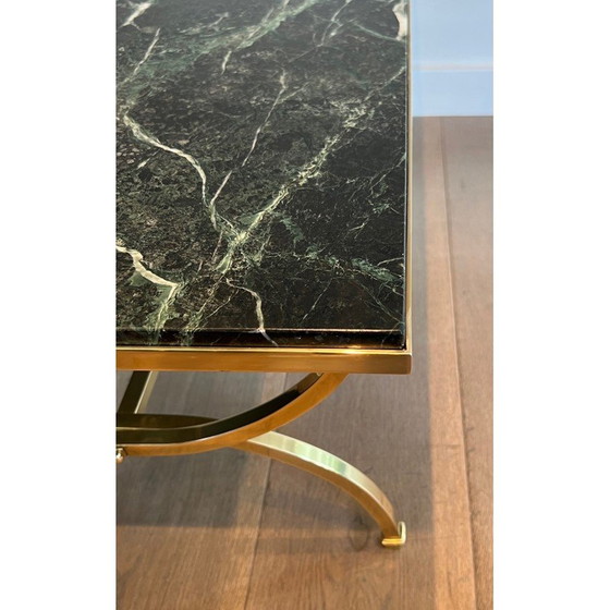 Image 1 of Table basse vintage en laiton et marbre vert pour Maison Jansen, France 1940