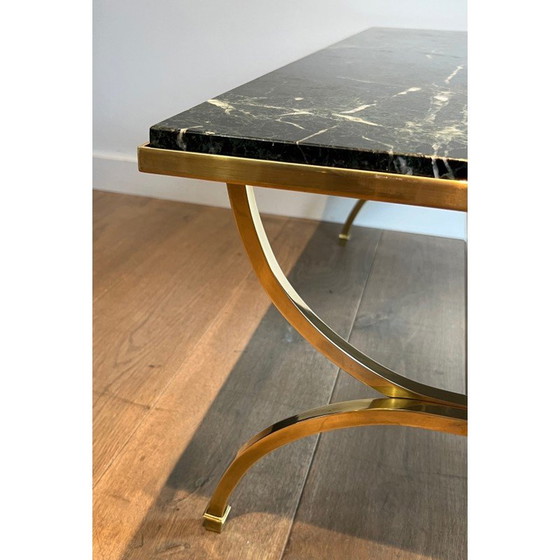 Image 1 of Table basse vintage en laiton et marbre vert pour Maison Jansen, France 1940