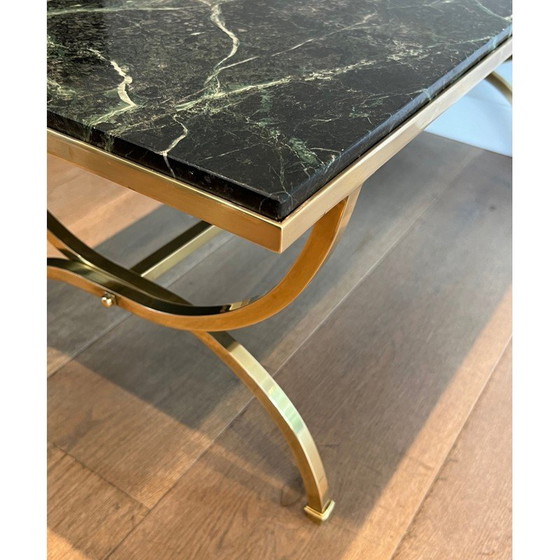 Image 1 of Table basse vintage en laiton et marbre vert pour Maison Jansen, France 1940