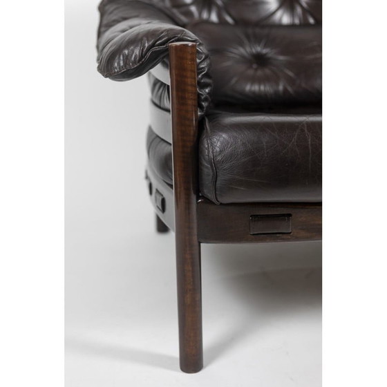 Image 1 of Canapé vintage en teck et cuir marron, Suède 1970